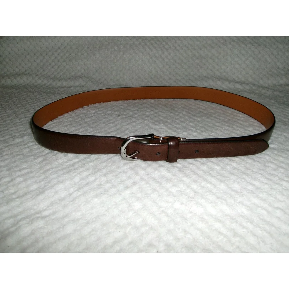 J.Crew Mens 38 Leather Belt Brown Italian Leather Silver Buckle K0966